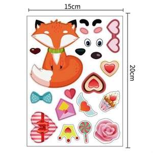 Detail showing 15x20cm DIY Valentine's Day sticker sheet with fox and heart patterns