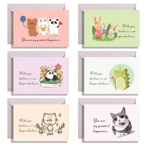 Cute Cartoon Animal Greeting Cards With Envelopes Foldable Paper For Valentine Day Kids Birthday Gratitude Gift Cards
