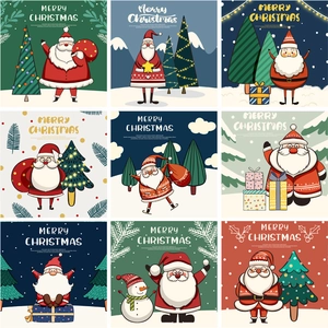 Dessin Animé Père Noël Bonhomme de Neige Cartes de Voeux de Noël Message de Bénédiction Cartes Postales Décoration de Fête