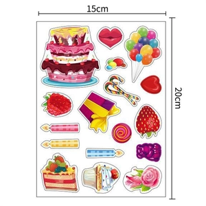 Detail view of Valentine heart stickers with 15cm x 20cm size markings on white background