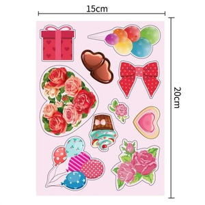 Detail view of DIY Valentine's Day heart stickers with 15x20cm size measurement display