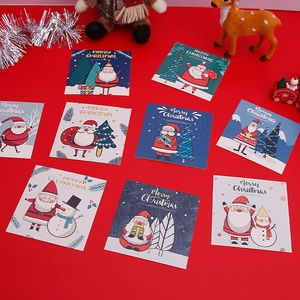 Lot de cartes de Noël festives avec Père Noël et bonhomme de neige sur fond rouge