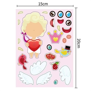 DIY Valentine Cupid sticker sheet with heart and crown elements, dimensions 15x20cm
