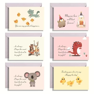 Cartoon animal greeting card set with 6 designs and envelopes for kids' celebrations