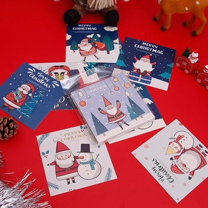 Lot de 30 cartes de Noël de dessin animé avec Père Noël, bonhomme de neige et décorations