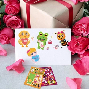 Cartoon Valentine DIY puzzle sticker set with cute animal designs and gift boxes