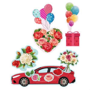 Romantic Valentine's DIY stickers set featuring rose hearts, balloons and gift boxes