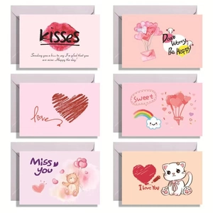 Valentine Greeting Cards With Envelopes And Stickers Cartoon Animal Pink Heart Design For Kids Romantic Love Gift Stationery