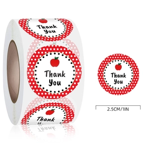 Rolle mit 2,5 cm Thank You Aufklebern mit rotem Apfelmotiv und Punktmuster