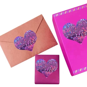 Purple holographic laser heart stickers for Valentine's Day gift boxes and envelopes