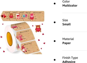 Detail view of Valentine heart labels on a roll with To From writing area for gifts
