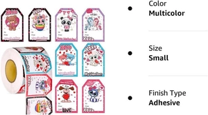 Detail of colorful Valentine heart stickers showing cute animals and XOXO festive patterns