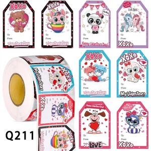Valentine's Day Heart Stickers Cartoon Animal Gift Labels Kraft Paper Self Adhesive Decals For Wedding Party Wrapping