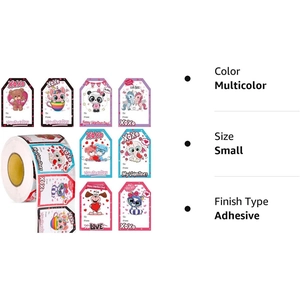 Roll of 500 heart-shaped Valentine stickers featuring cute cartoon animal illustrations