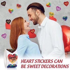 500 adesivi a forma di cuore con scritte Thank You e motivi colorati per regali