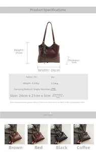 Detailed size specifications and material chart for vintage faux leather underarm bag