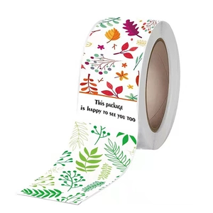 Floral rectangular shipping stickers with fall leaf patterns and happy message text