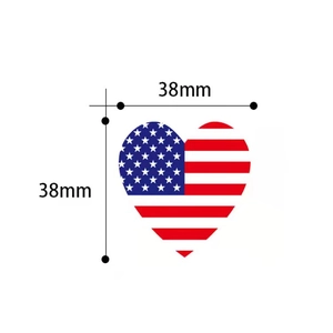 Independence Day heart stickers with US flag pattern, size 38mm by 38mm dimensions