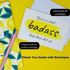 Freaking amazing badass thank you card with white envelope and yellow stroke detail