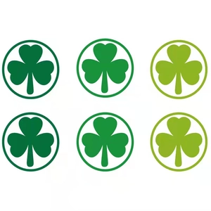 Round Shamrock stickers in three shades of green for St. Patrick's Day gift decoration