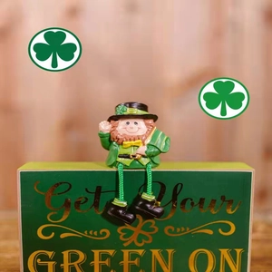 St. Patrick's Day leprechaun gnome figure on Get Your GREEN ON green wooden base