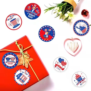 Independence Day patriotic sticker set with Uncle Sam and Fourth of July holiday themes