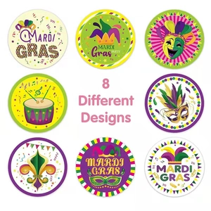8 pack of colorful Mardi Gras stickers with masks and crowns for gift decoration
