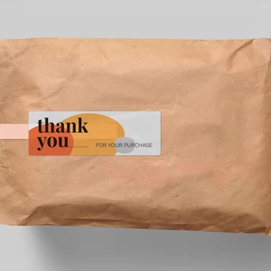 Rectangular kraft paper shipping bag with decorative thank you stickers for business