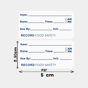 5cm x 2.5cm food safety record stickers with blue print for kitchen date tracking