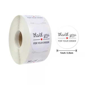 1 inch Thank You For Your Order stickers roll with red heart and black script labels