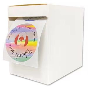 Autocollants de remerciement ronds holographiques avec feuille d'érable en boîte