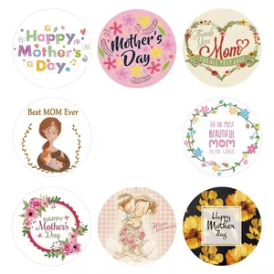 Set di 8 adesivi colorati per la festa della mamma con fiori e illustrazioni madre-figlio