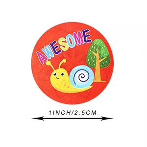 Round reward stickers for kids with snail design and Awesome text 1 inch diameter