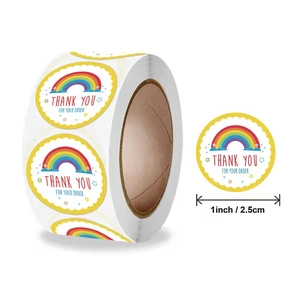 Rainbow thank you stickers for packaging with 1 inch diameter for order sealing