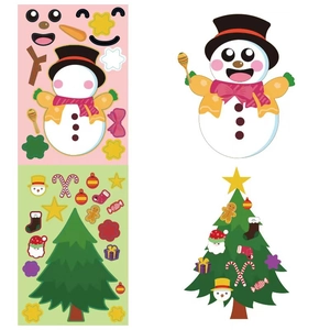 DIY Christmas puzzle stickers set with Santa, snowman, and reindeer for holiday decoration
