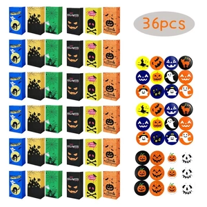 Halloween Party Gift Paper Bags And Stickers Pumpkin Ghost Bat Patterns Trick Or Treat Holiday Favor Packaging