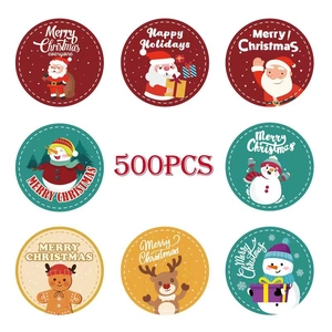 500pcs colorful Christmas sticker roll with Santa, snowman, and reindeer illustrations