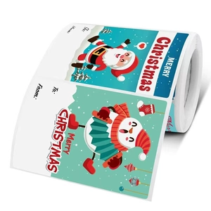 Rectangular Christmas roll stickers with Santa Claus and Snowman designs for gift tagging