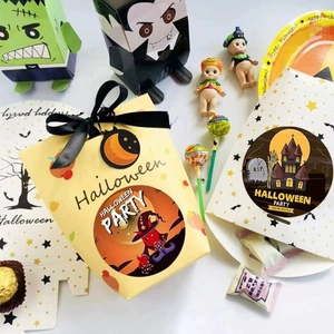 Halloween gift bags and candy boxes set with festive witch and monster prints