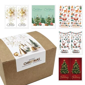 Rectangle Merry Christmas stickers set for gift box sealing with festive designs