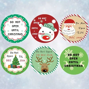Set of six festive Christmas stickers featuring Santa, reindeer and polar bear designs