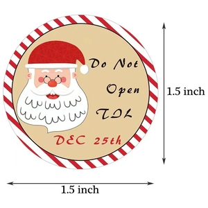 1.5 inch Christmas Santa Claus stickers with Do Not Open TIL DEC 25th text for gift decor