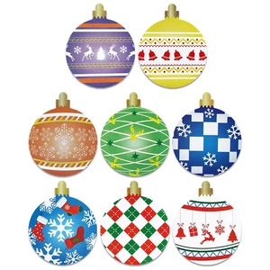 Set of 8 colorful Christmas gift labels featuring reindeer, snowflakes and festive patterns