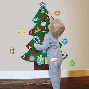 DIY felt Christmas tree for kids with various colorful detachable holiday ornaments