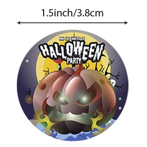 Autocollants Halloween de 1,5 pouce avec citrouilles, chauves-souris et pleine lune