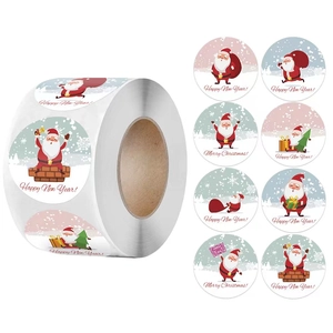 Rouleau de 8 autocollants ronds de Père Noël pour Merry Christmas et la Bonne Année