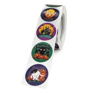 Halloween decorative roll stickers featuring pumpkin, castle, and black cat designs