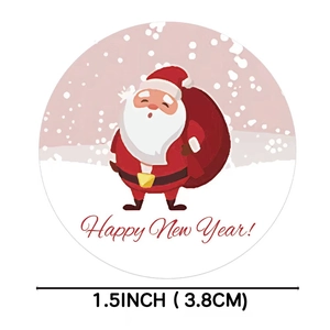Sticker de Noël 1,5 pouce avec Père Noël dessin animé et texte Bonne Année