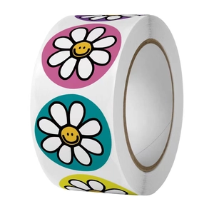 Cute daisy smiley face sealing stickers in pink, cyan and lime green for DIY decor