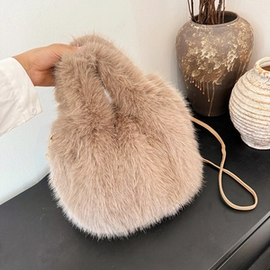 Faux Fur Plush Bucket Bag For Women Winter Soft Faux Fox Fur Handbag With Adjustable Shoulder Strap Crossbody Bag Daily Use